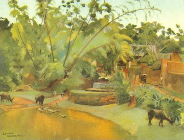 Лыонг Суан Ни. Прибрежная деревня. 1956 г., Живопись маслом